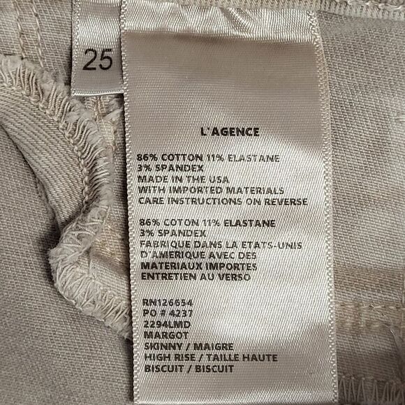 L'Agence Margot Small  Beige Skinny Ankle Jeans Cotton Blend 5 Pockets USA Made - Picture 10 of 14